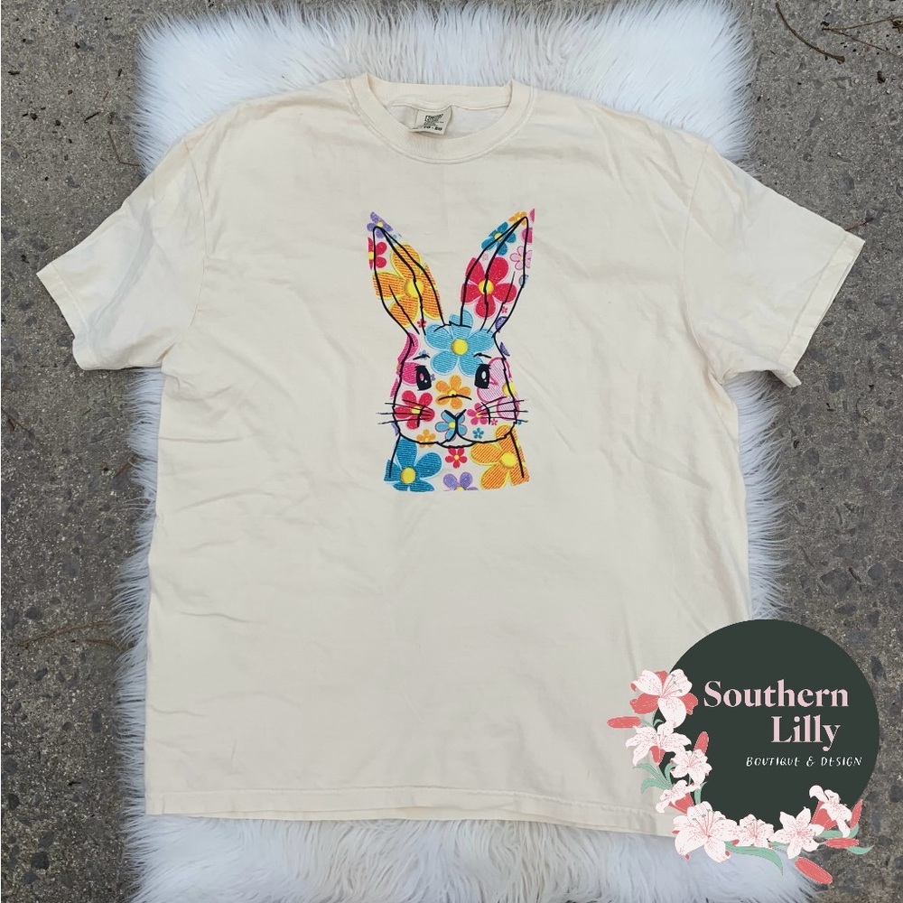 Faux Embroidery Bunny Comfort Colors T-Shirt - Picture 3 of 3